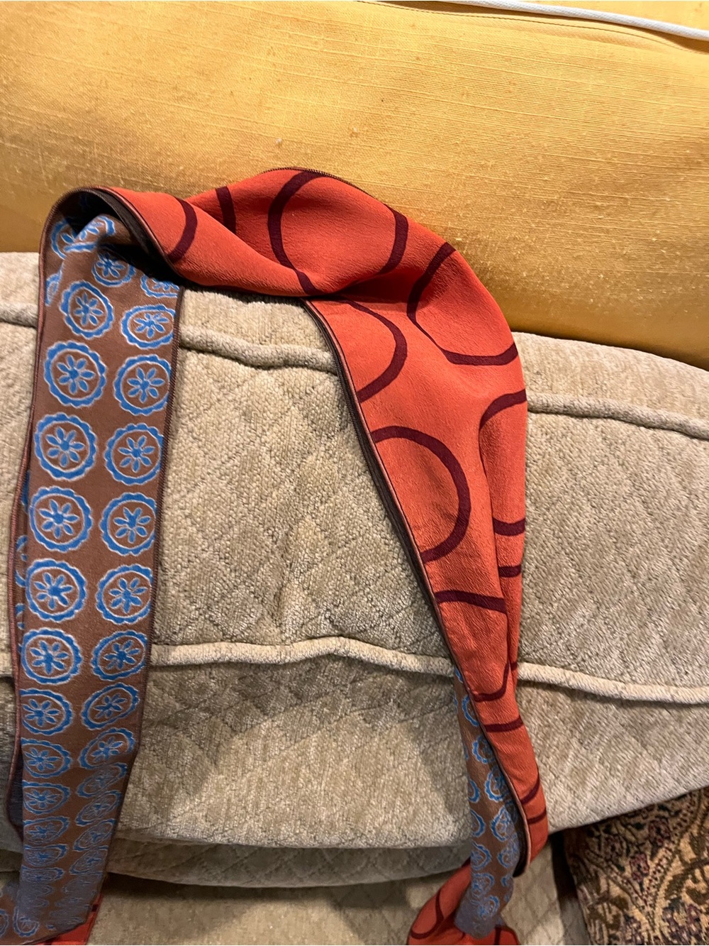 Geometric Patterned Twilly Scarf - Rust & Blue